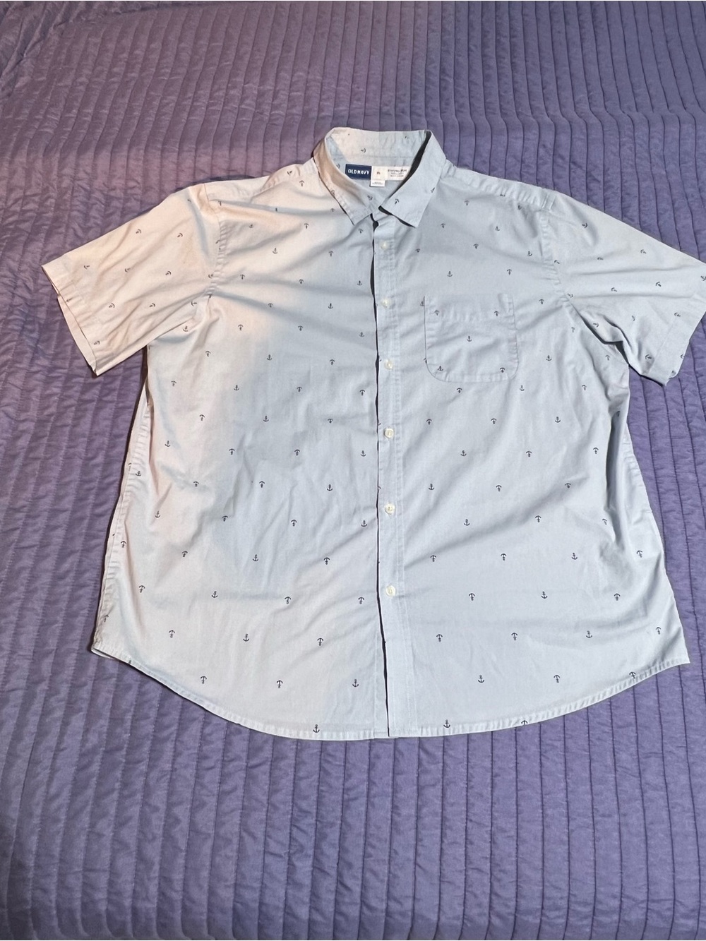 Old Navy Light Blue Short-Sleeve Button-Down Shirt with Anchor Print